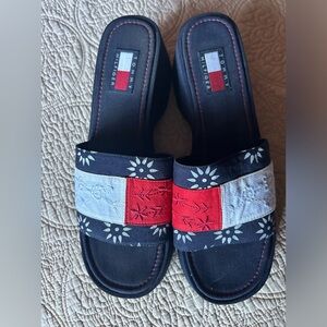 Women's Size 10 Tommy Hilfiger Dark Blue Open Toe Wedge Sandals